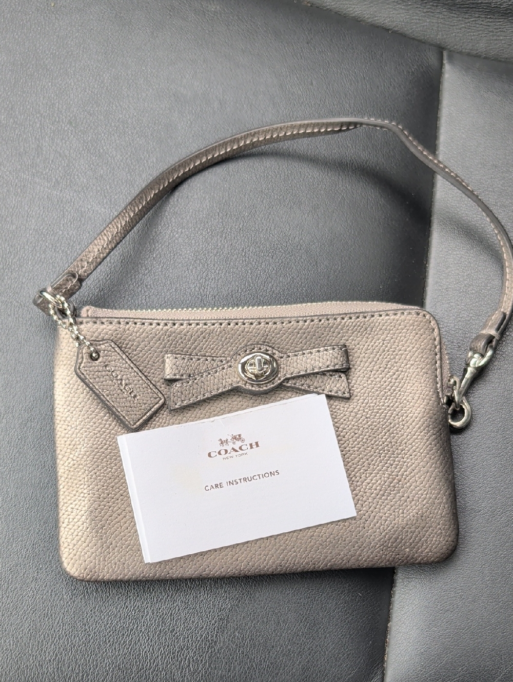 Coach Metallic Taupe Bow Accent Wristlet